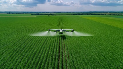 Aerial application of pesticides agricultural field drone technology rural landscape bird's eye view environmental protection