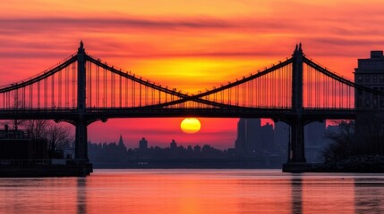 Fototapeta premium Sunset Over Manhattan Bridge New York City Travel Destination Photography Urban Environment Scenic Viewpoint Travel Inspiration