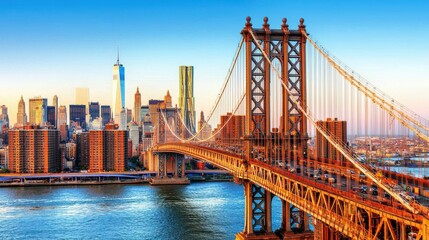 Exploring Iconic Landmarks Manhattan Bridge New York City Travel Destination Urban Environment Panoramic View Architectural Beauty