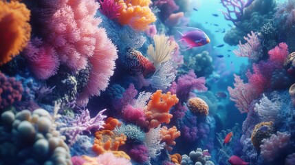 Fototapeta premium Vibrant coral reef, fish, and underwater scene.