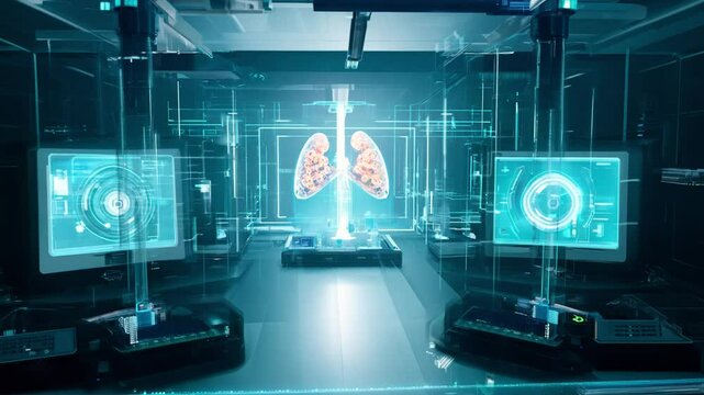Camera pulls back from nanobots assembling organ in lab
