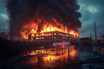Massive Building Fire Engulfed by Flames and Smoke