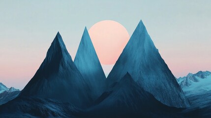 Three Majestic Mountains Sunset Pink Sky