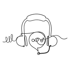 continuous line drawing headset and  bubble speech icon