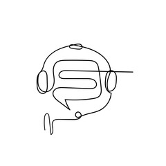 continuous line drawing headset and  bubble speech icon