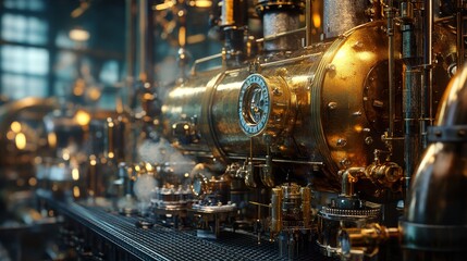Fototapeta premium Steampunk Engine: A Detailed Look at Retro Industrial Technology