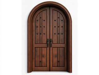 Obraz premium French style wooden door with arched frame and intricate design, featuring decorative elements and rich brown finish, adds elegance to any entrance