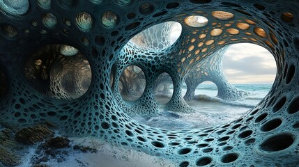 Naklejka premium Ocean Cave: Surreal Seascape Digital Art