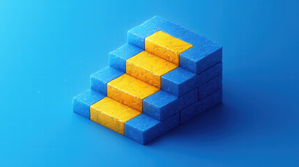 Obraz premium Isometric icon showing colorful ladder of success with blue and yellow steps