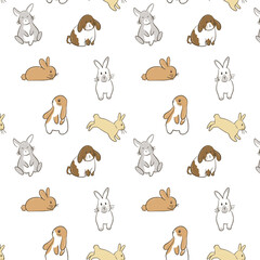 Obraz premium Vector illustration of cute rabbits, seamless repeat pattern