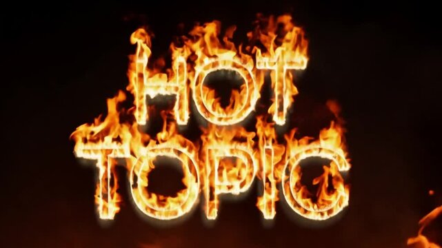 "Hot Topic" animated text art with fire effect. All capital letters.  generative ai 
