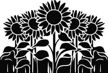 Black sunflower with silhouette vector hand-drawn style