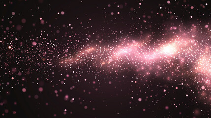 rose gold glitter and confetti for celebration. Black background with glowing pink particles. valentines background