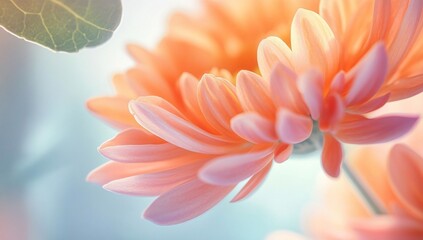 Fototapeta premium Closeup Soft Peach Chrysanthemum Flower Blossom
