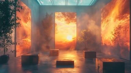 Fototapeta premium Sunset Serenity: A Minimalist Digital Art