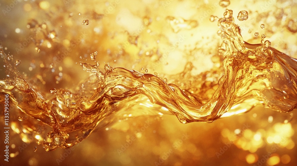 Poster fluid overflow creates dynamic golden waves in motion. generative ai