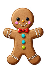 A cheerful gingerbread man with a red bow tie. brown in color. on a white background.