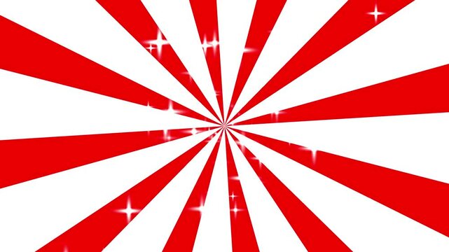 回転する紅白の集中線と光のアニメーション