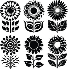 Fototapeta premium Black sunflower with silhouette vector hand-drawn style