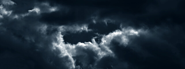 Dramatic storm fluffy cloud sky. Rainy season. Cloudscape background. Pollution, PM 2.5, Carbon dioxide and environment problems concept. Halloween, scary scene thunderstorm and rainy season backdrop.