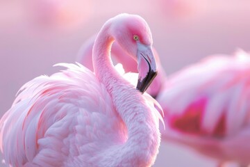 A vibrant pink flamingo stands out against a sea of green branches, its unique silhouette adding a pop of color to the scene.