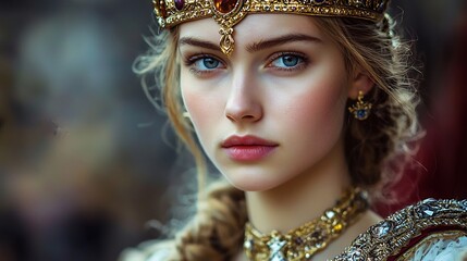 Regal Beauty A Captivating Portrait of a Crowned Queen from a Medieval Dynasty