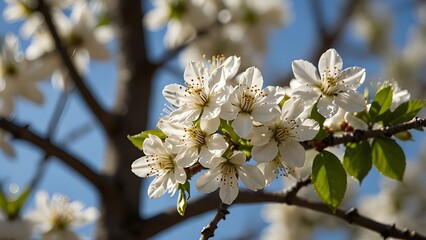 Beautiful White Cherry Blossoms in Spring &ndash; Closeup of Flowering Tree Branches in Nature"