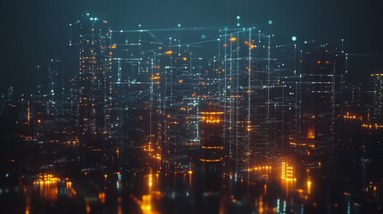 Smart digital Innovation city with connection network reciprocity over the cityscape. of future smart wireless digital city and social media networking systems that connects people with in city