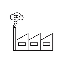 Co2 cloud factory black vector icon. Carbon dioxide industrial footprint pollution filled symbol.