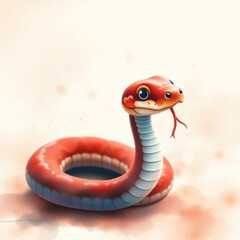 Fototapeta premium Cute Red Snake with Big Eyes: A friendly and endearing red snake with big, innocent eyes, curled up in a relaxed pose. This adorable illustration evokes a sense of curiosity and charm.