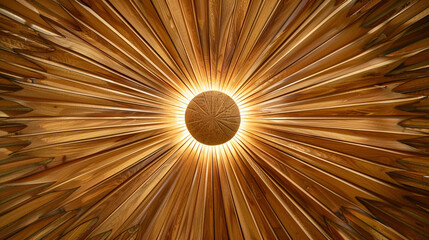 Radiating wooden sunburst design made from bamboo