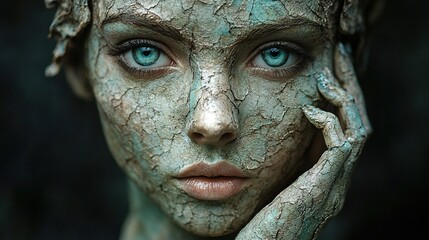Stone Face Woman: Closeup Portrait of Mystical Creature