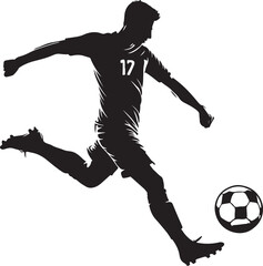 Soccer player kicking ball silhouette vector art illustration