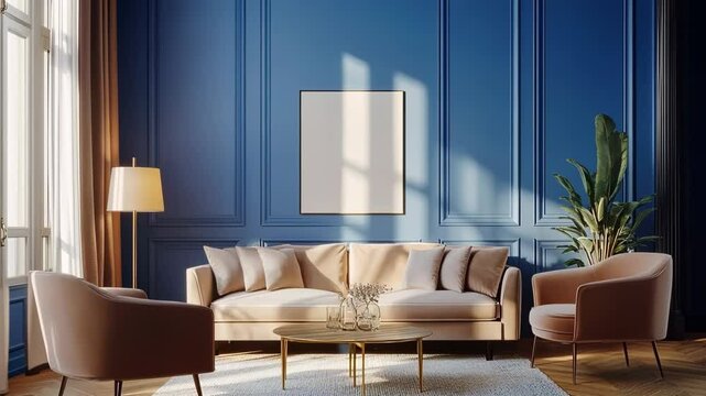 Modern Living Room Interior with Elegant Blue Wall Design