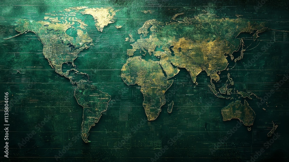 Aufkleber futuristic technological world map in hacker style, featuring glowing digital connections, abstract 