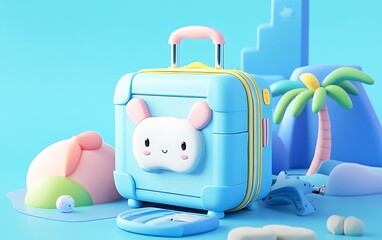Travel luggage with cartoon style, 3d rendering, Generative Ai