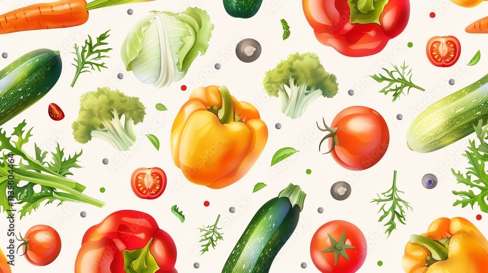 Poster seamless pattern with different types of vegetables.