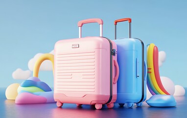 Travel luggage with cartoon style, 3d rendering, Generative Ai