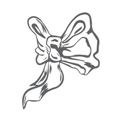 Vector bow for a birthday party. Linear drawing in black and white for the icon festival. A design sketch made by hand on a white isolated background.
