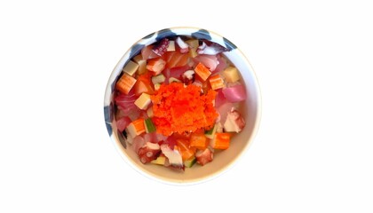 Diced mixed savimi fish fillets served with Japanese rice