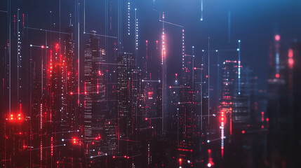 Smart digital Innovation city with connection network reciprocity over the cityscape. of future smart wireless digital city and social media networking systems that connects people with in city