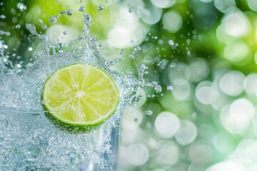 Lime Wedge Dropping Into Sparkling Water
