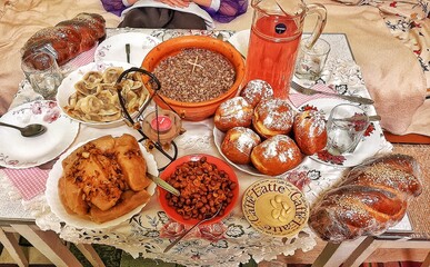 Christmas dishes, kutya, donuts, cabbage rolls