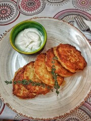 dumplings with sour cream, hot, fresh, baked