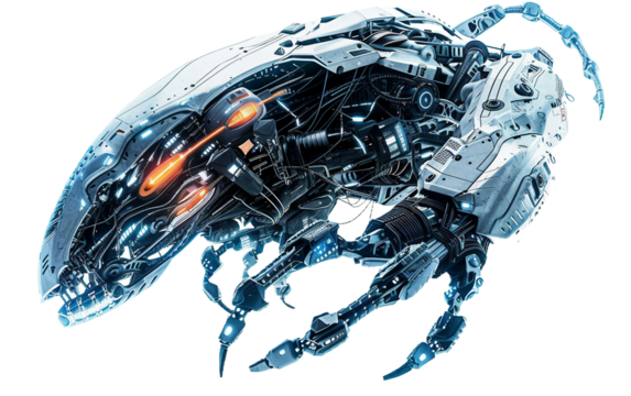 Detailed Cybernetic Lifeform Design on transparent background PNG.