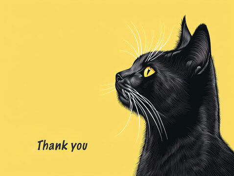Thank You Card Black Cat Silhouette Bold Flat Design