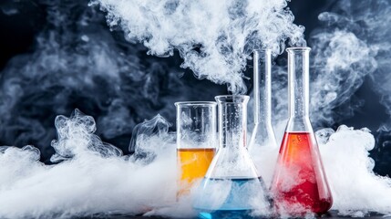 Vibrant Chemical Reaction Experiment: Captivating scene of a lively chemistry experiment with bubbling test tubes and colorful reactions.