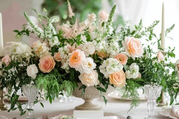 Elegant Peach And White Floral Centerpiece Arrangement