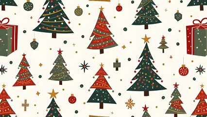 Geometric Christmas Tree Pattern Seamless Winter Wallpaper Background