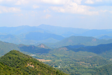 Obraz premium Mountain Landscape view at Doi KhaMor Bor Nam Tip Temple, Lamphun, Northern Thailand
